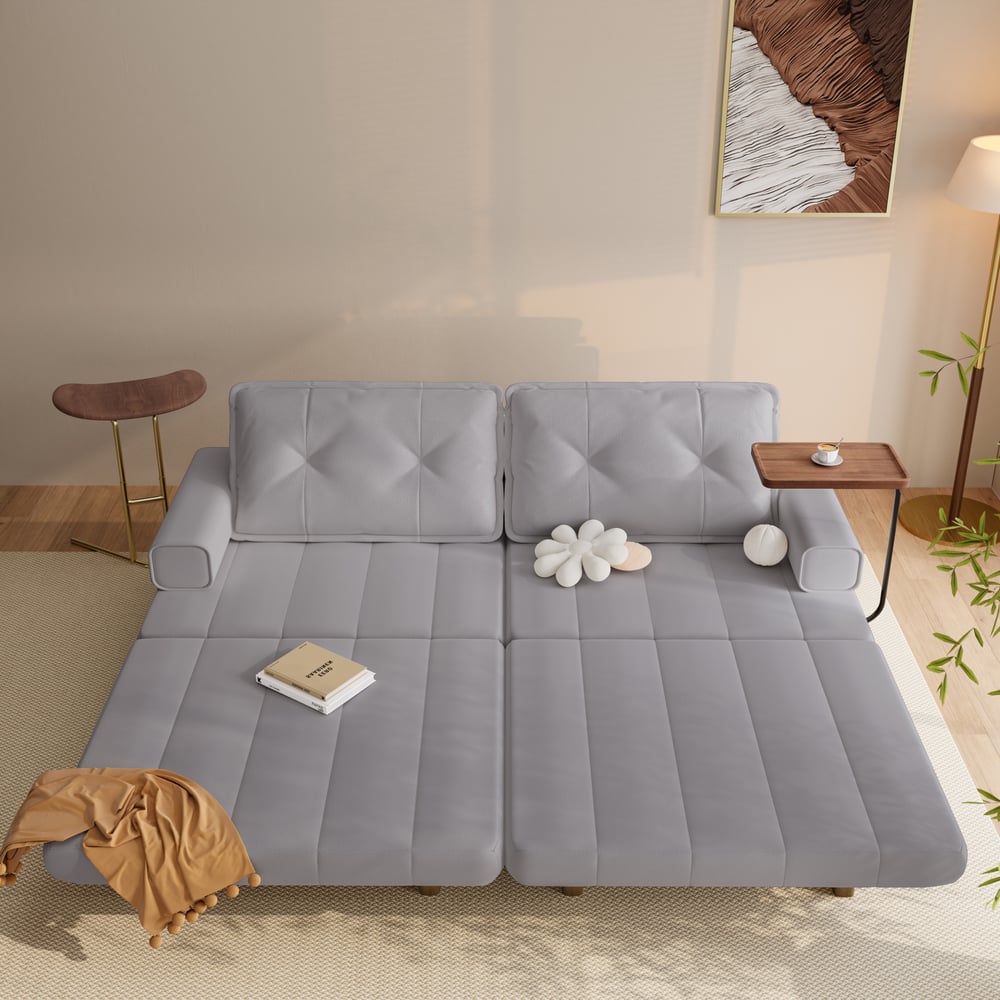 Queen 3-Seater Performance Leather Convertible Futon Bed with Side Table window image