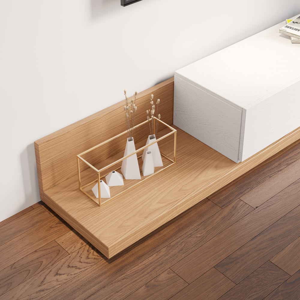 Extendable Floor Natural & White TV Stand with 3 Drawers(47"-100") window image