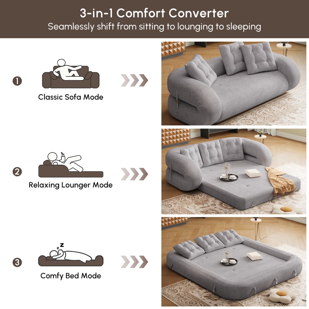 King 3-Seater Velvet Convertible Futon Sofa Bed window image