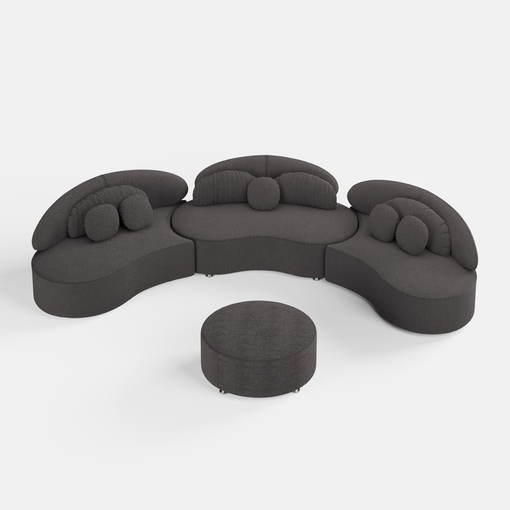 4-Piece Curved Boucle Sectional Sofa with Ottoman & Pillows window image