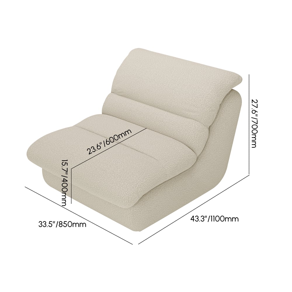 Fauteuil d'appoint rembourré sans accoudoirs en chenille Poids, dimensions, image