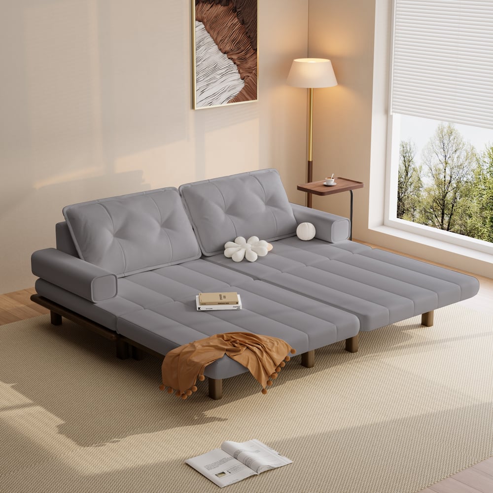 Queen 3-Seater Performance Leather Convertible Futon Bed with Side Table window image