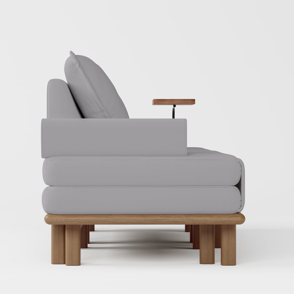 Queen 3-Seater Performance Leather Convertible Futon Bed with Side Table window image