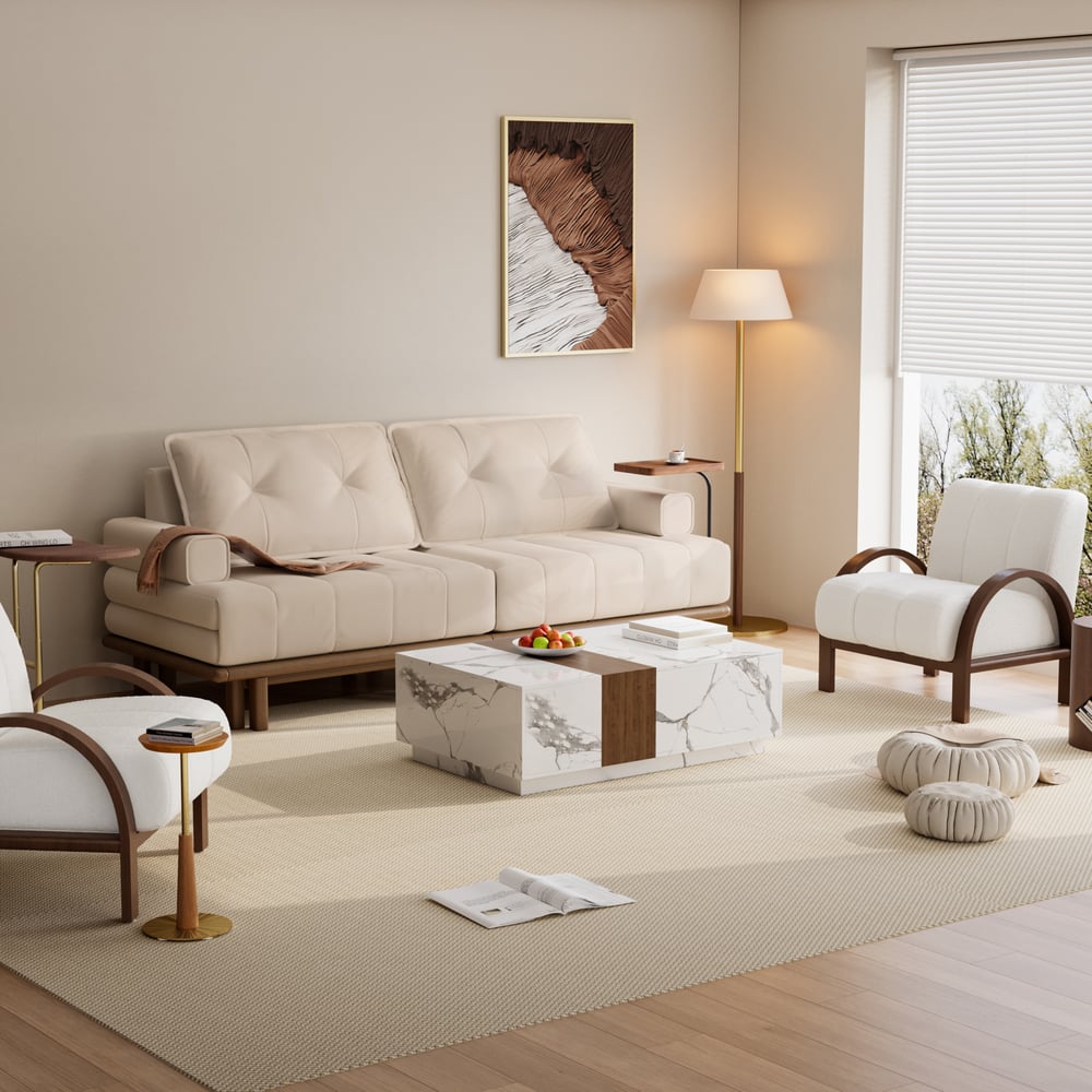 Futon convertible 3 places en cuir Performance Queen avec table d'appoint image de fenêtre