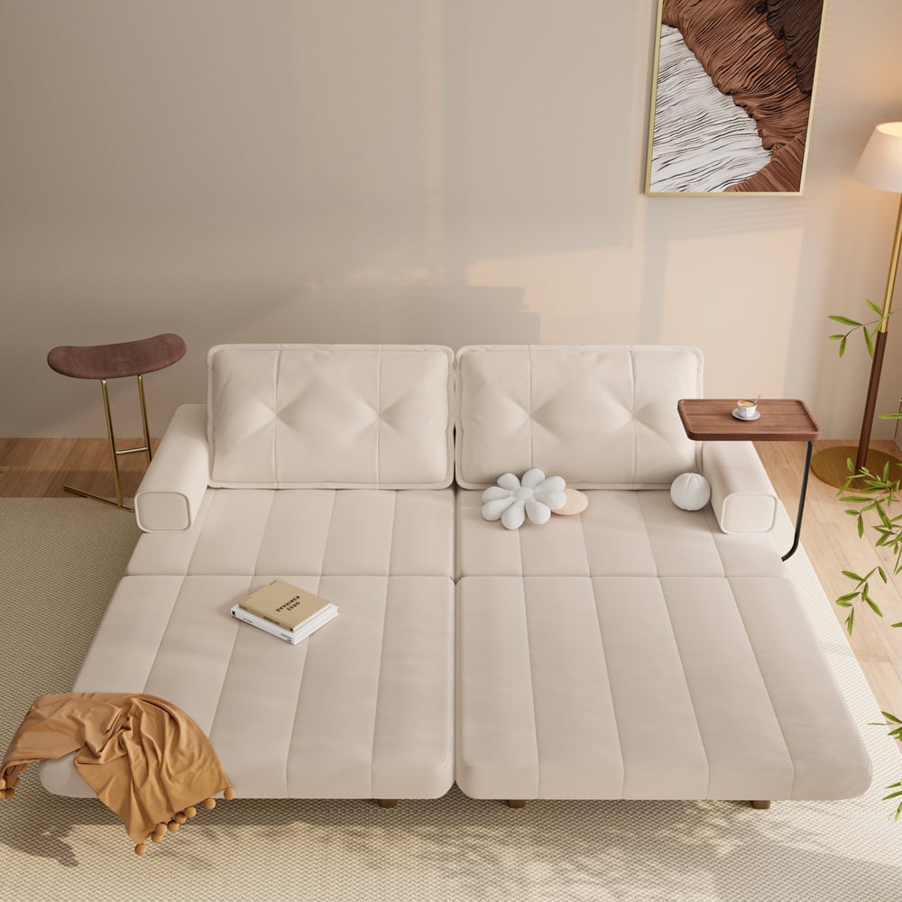 Futon convertible 3 places en cuir Performance Queen avec table d'appoint image de fenêtre