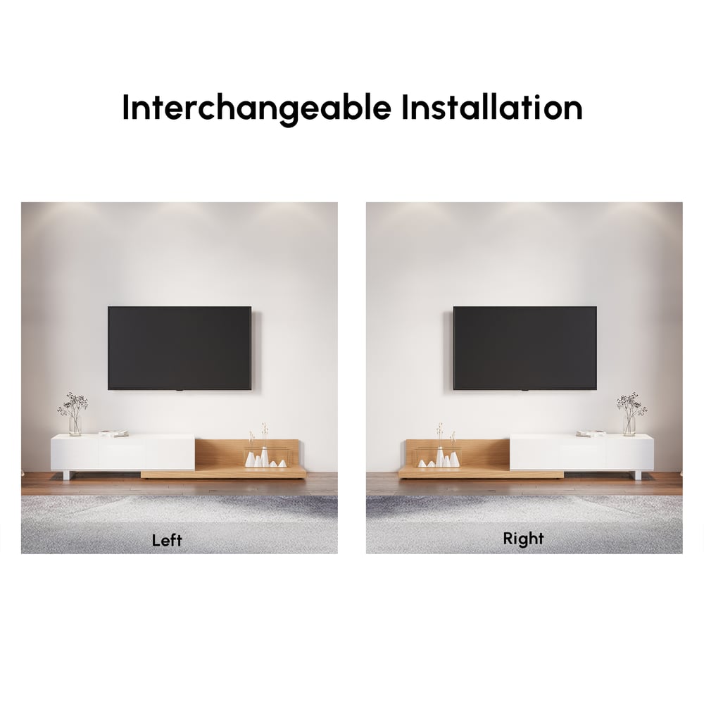 Extendable Floor Natural & White TV Stand with 3 Drawers(47"-100") window image