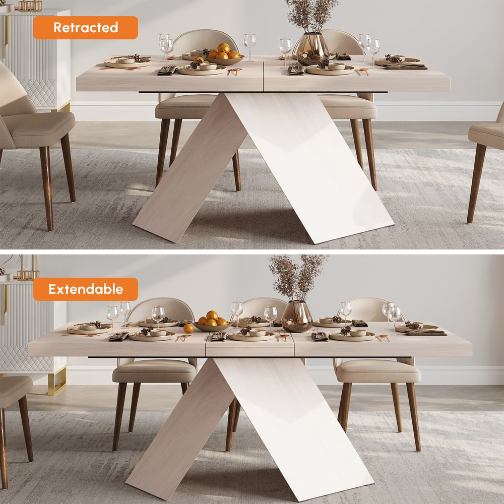 63"-79" Farmhouse Style Extendable Whitewash Dining Table Seats 4-6 People window image