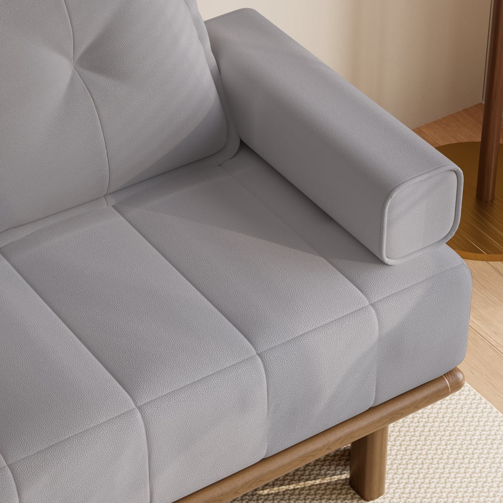 Queen 3-Seater Performance Leather Convertible Futon Bed with Side Table window image