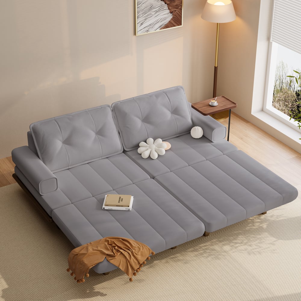 Queen 3-Seater Performance Leather Convertible Futon Bed with Side Table window image