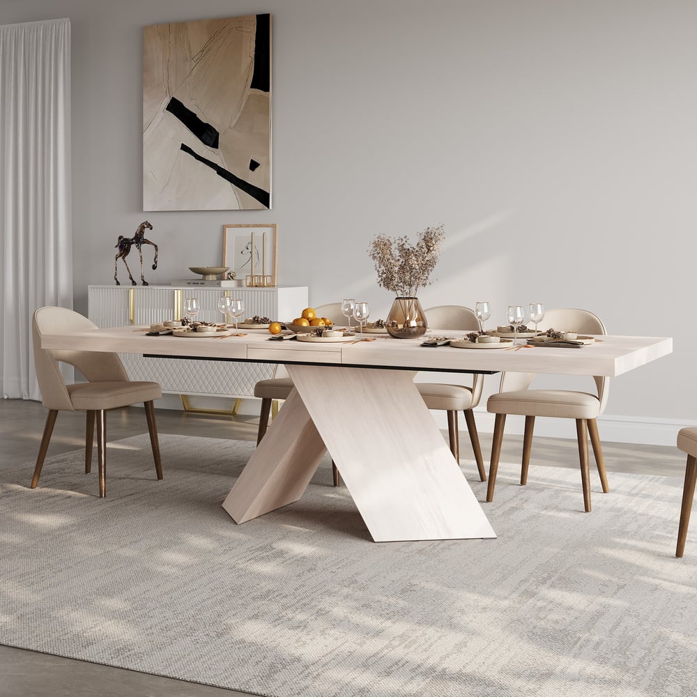 79''-94'' Farmhouse Extendable Whitewash Dining Table Seats 6-10 window image