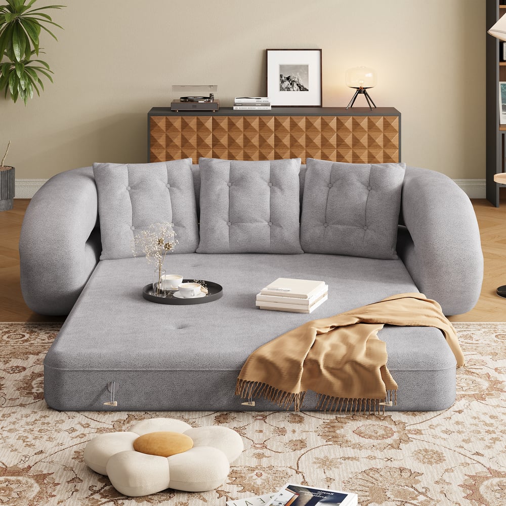 King 3-Seater Velvet Convertible Futon Sofa Bed window image