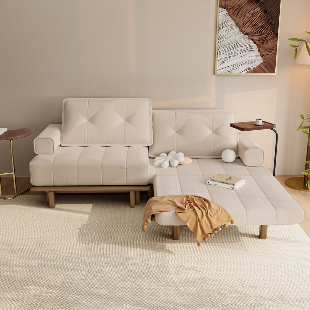 Futon convertible 3 places en cuir Performance Queen avec table d'appoint image de fenêtre