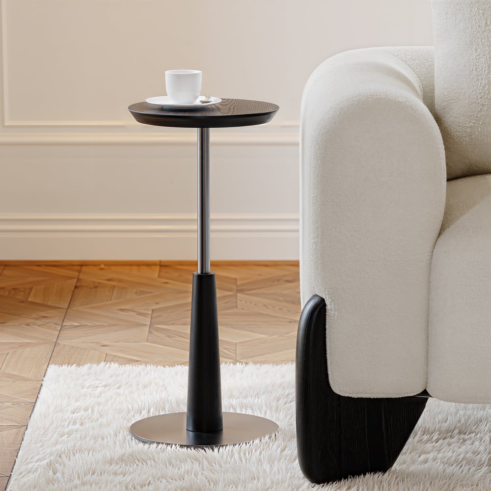 Tavolo per bevande Mid-Century rotondo nero da 230 mm Immagine della finestra