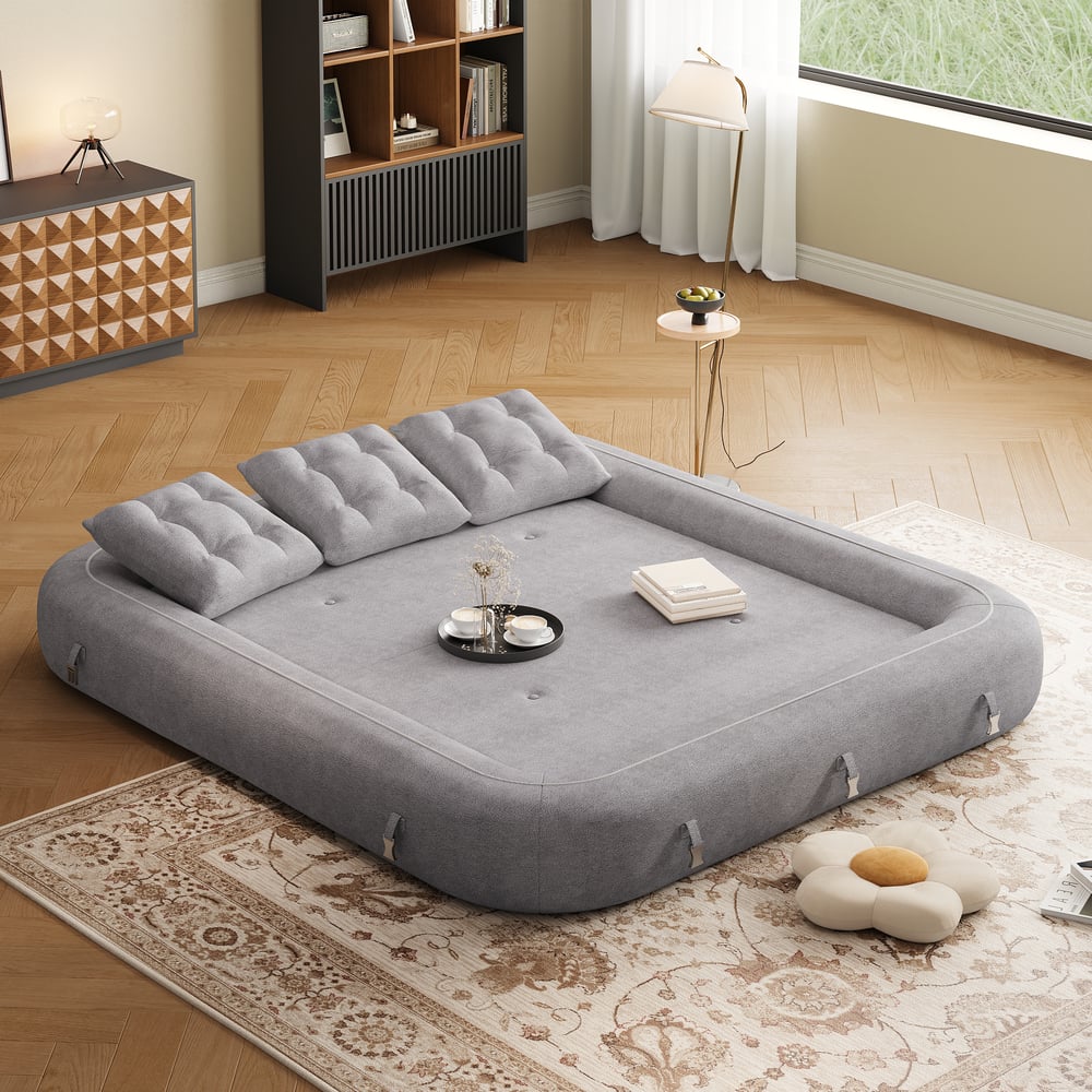 King 3-Seater Velvet Convertible Futon Sofa Bed window image