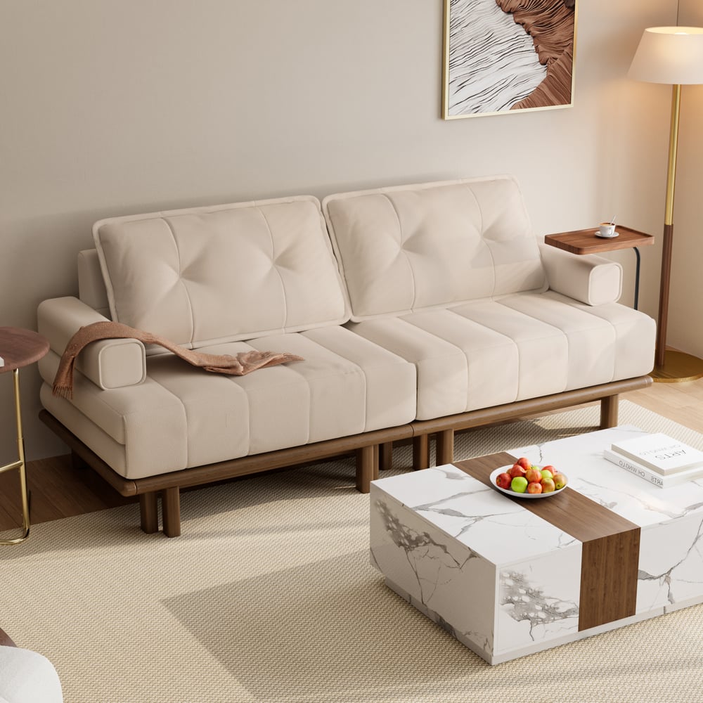 Futon convertible 3 places en cuir Performance Queen avec table d'appoint image de fenêtre