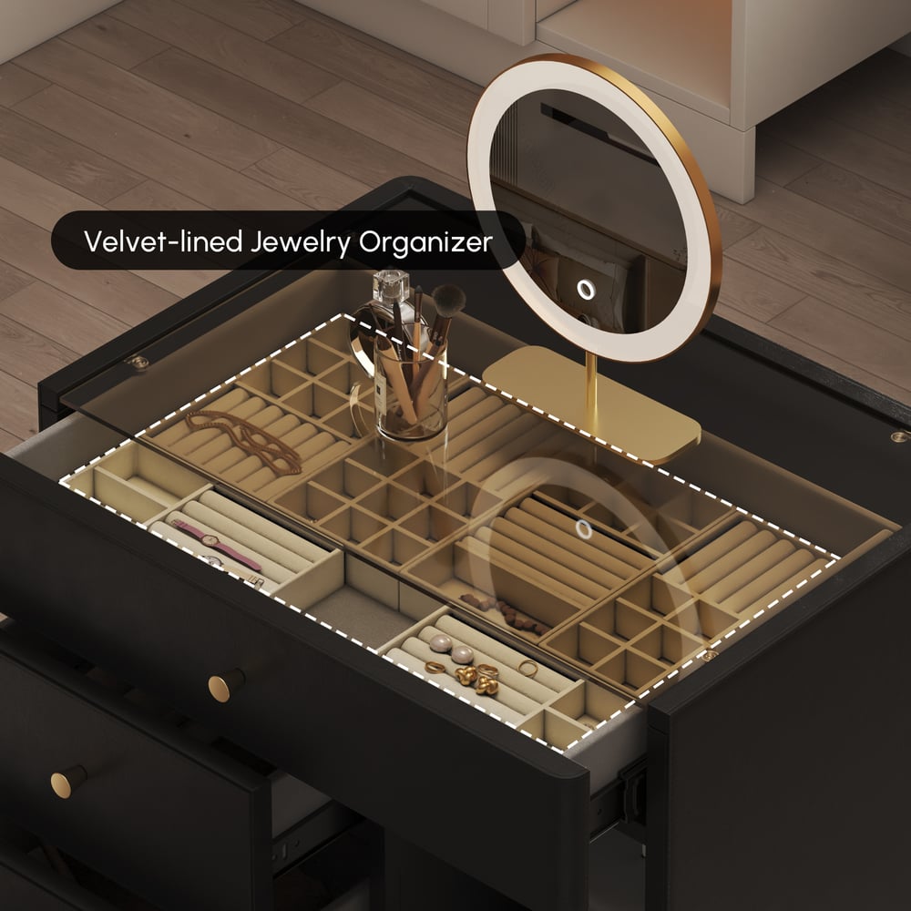 Saddle Leather Walk-In Closet Island Jewelry Dresser with Glass Top window image