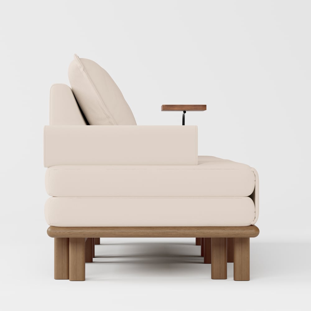 Futon convertible 3 places en cuir Performance Queen avec table d'appoint image de fenêtre