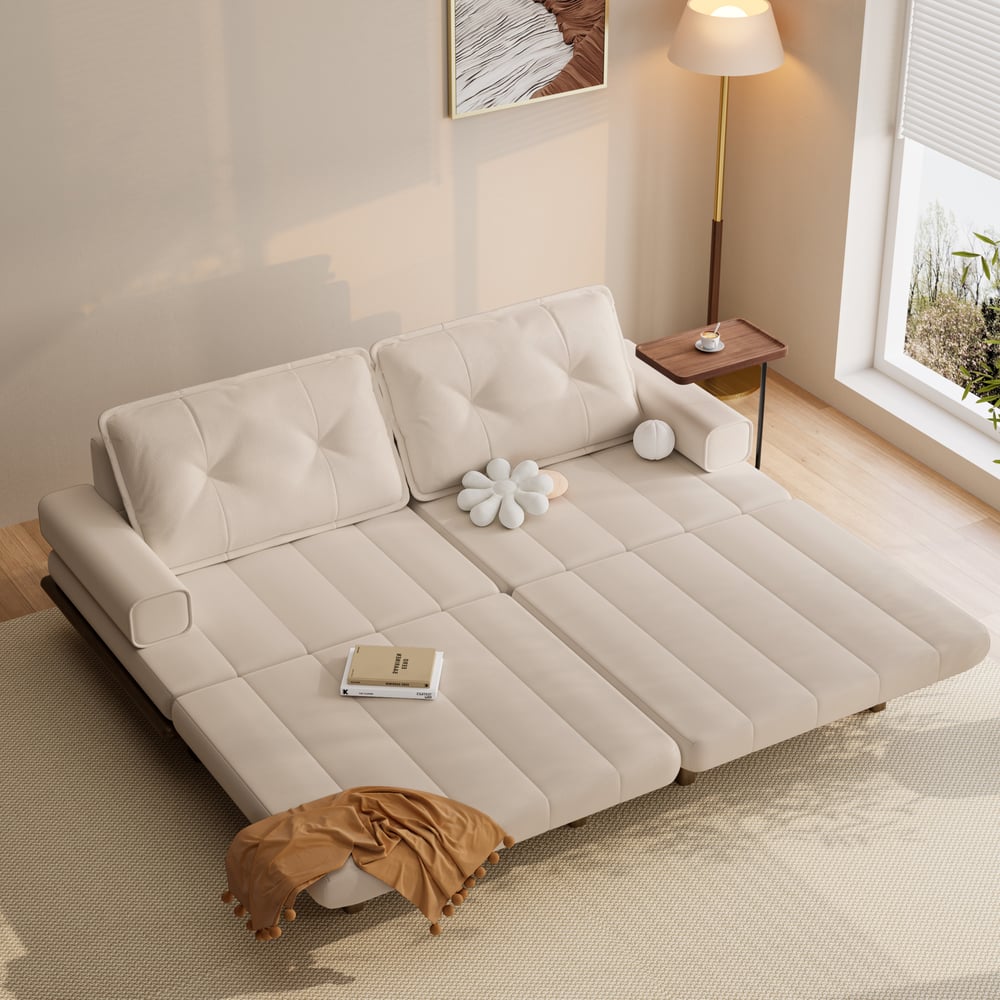 Futon convertible 3 places en cuir Performance Queen avec table d'appoint image de fenêtre