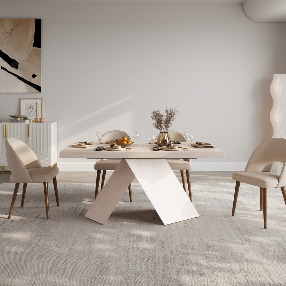 63"-79" Farmhouse Style Extendable Whitewash Dining Table Seats 4-6 People window image