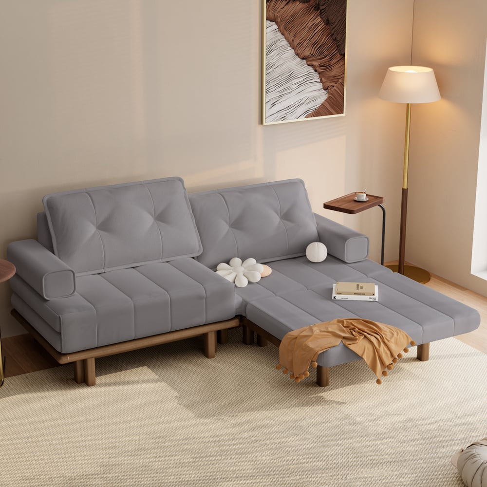 Queen 3-Seater Performance Leather Convertible Futon Bed with Side Table window image