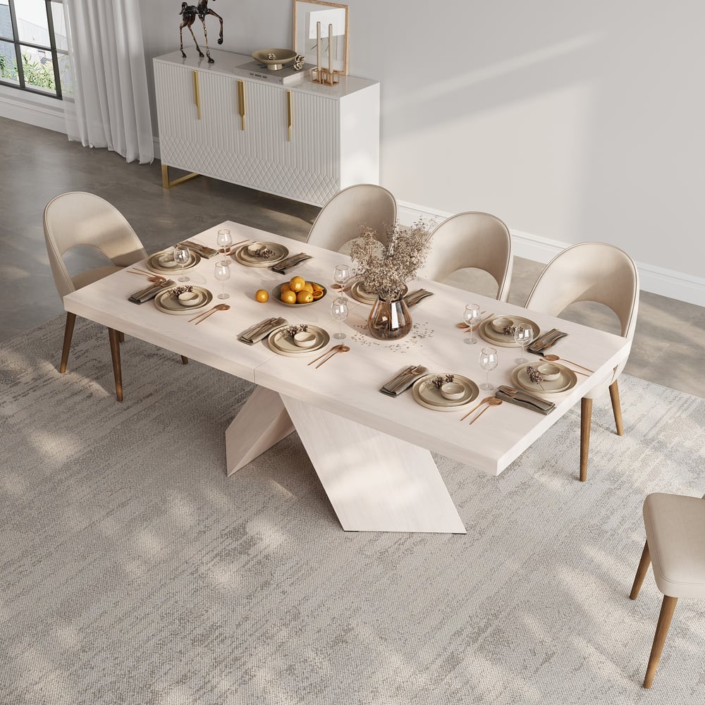 79''-94'' Farmhouse Extendable Whitewash Dining Table Seats 6-10 window image