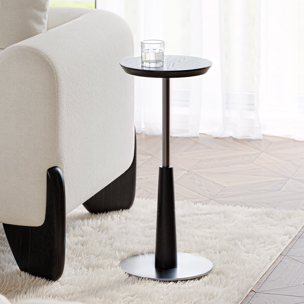 Tavolo per bevande Mid-Century rotondo nero da 230 mm Immagine della finestra