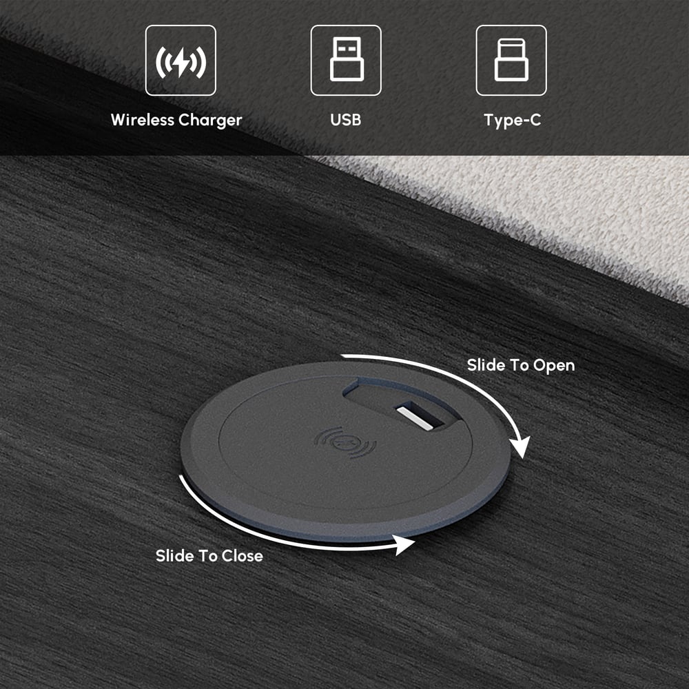 Curva King Size Boucle Bed with Headboard & Floating Smart Nightstand	Set window image