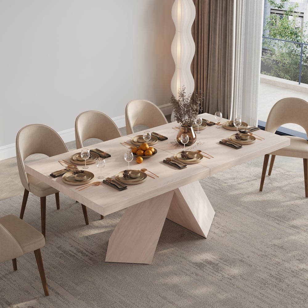 79''-94'' Farmhouse Extendable Whitewash Dining Table Seats 6-10 window image