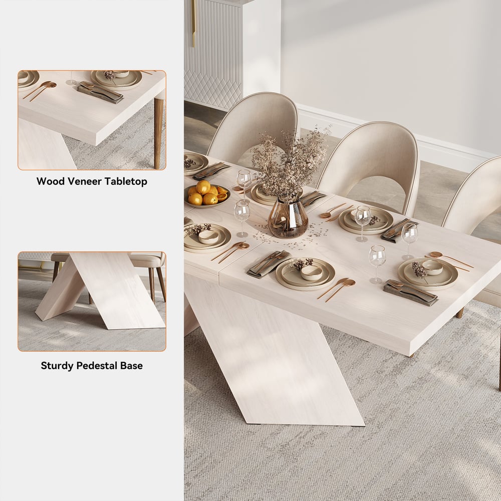 63"-79" Farmhouse Style Extendable Whitewash Dining Table Seats 4-6 People window image