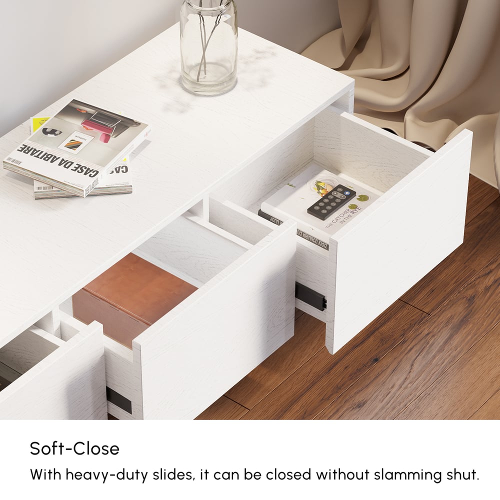 Extendable Floor Natural & White TV Stand with 3 Drawers(47"-100") window image