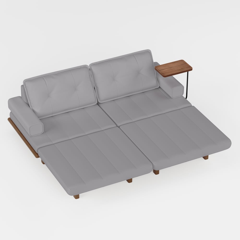 Queen 3-Seater Performance Leather Convertible Futon Bed with Side Table window image