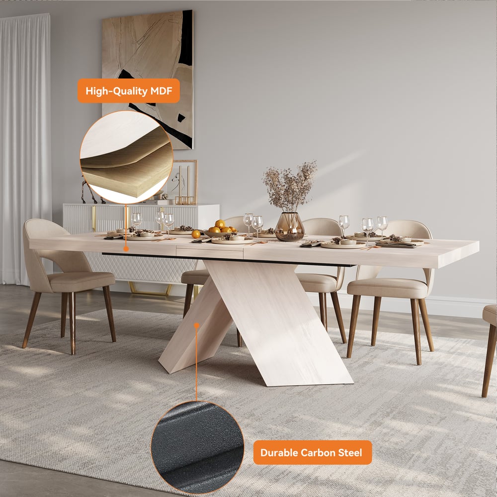 79''-94'' Farmhouse Extendable Whitewash Dining Table Seats 6-10 window image