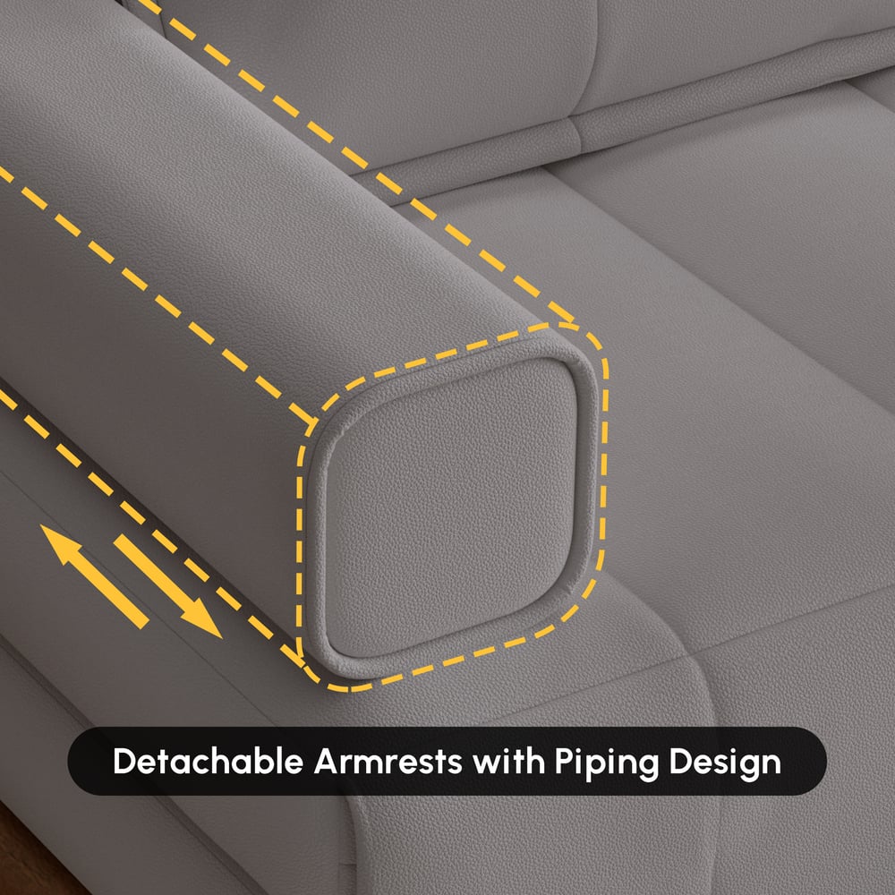 Queen 3-Seater Performance Leather Convertible Futon Bed with Side Table window image