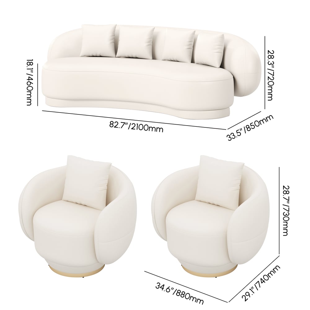 Suncurve Faux Leather 3-Seat Sofa Set with Swivel Accent Chairs Set of 2 weights dimensions image