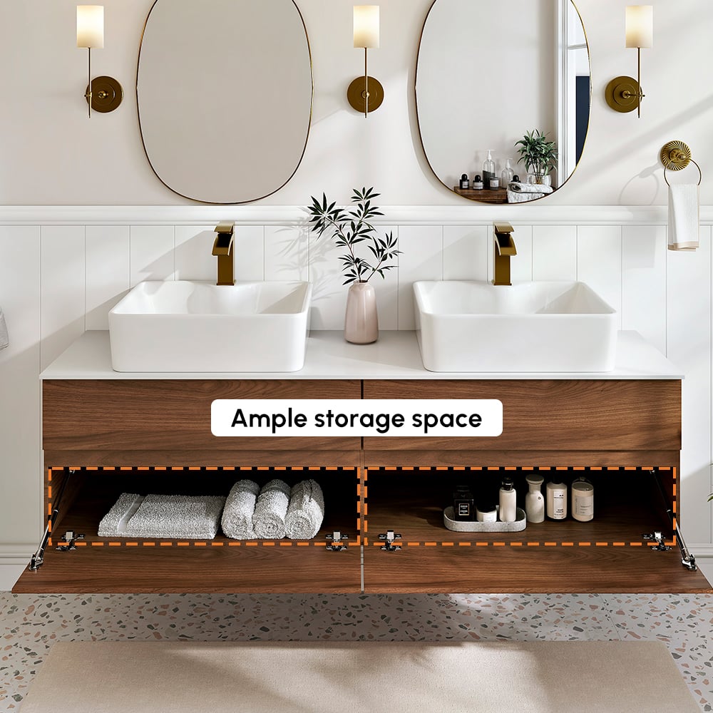 1520mm Double-Sink Bathroom Vanity in Walnut Floating Design window image
