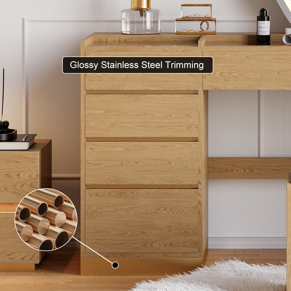 Ensemble de maquillage moderne avec miroir éclairé, station de recharge et rangement pour bijoux image de fenêtre