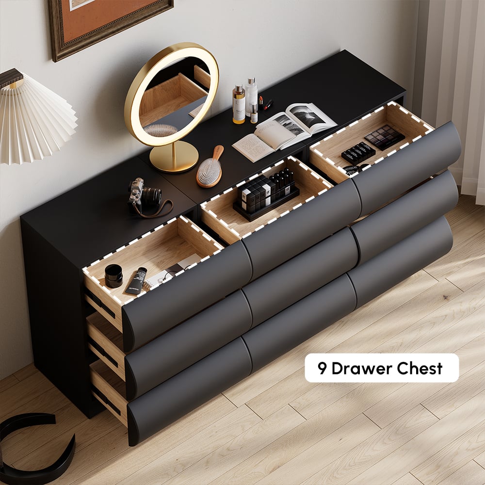 Humply 1505mm Leather Black 9-Drawer Dresser Chest window image