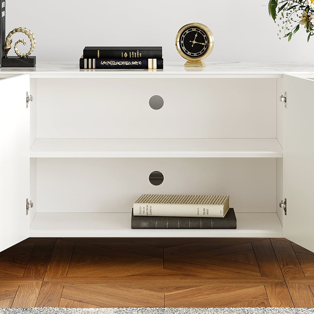 Artus 2000mm Sintered Stone Top Beige & Gold TV Stand with 4 Doors and Storage window image