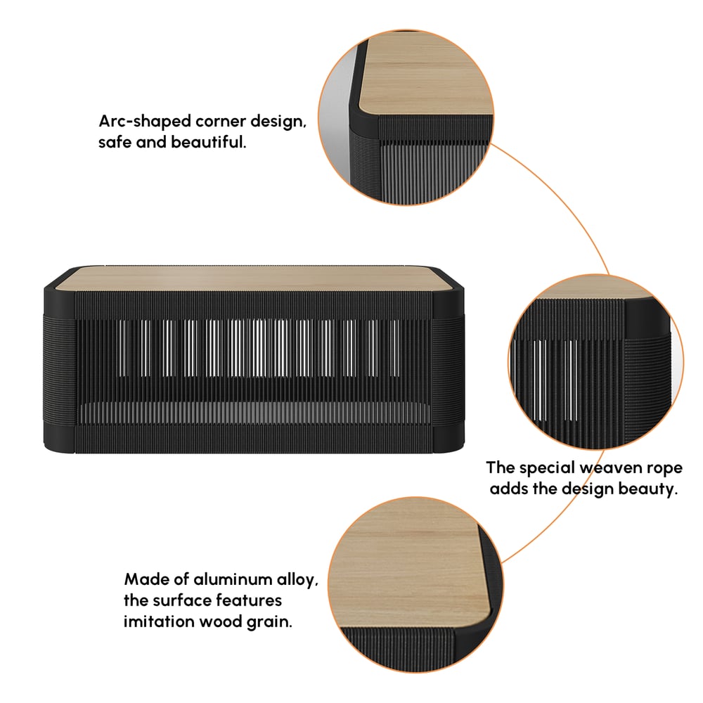 4-Pieces Modern Aluminum & Rope Outdoor Sofa Set with Coffee Table in Black for 4 window image