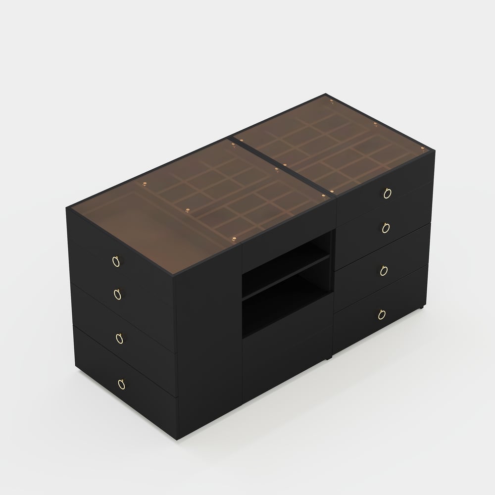 1500mm Vanity Dresser Glass Top Walk in Closet Island with Storage & Stool window image