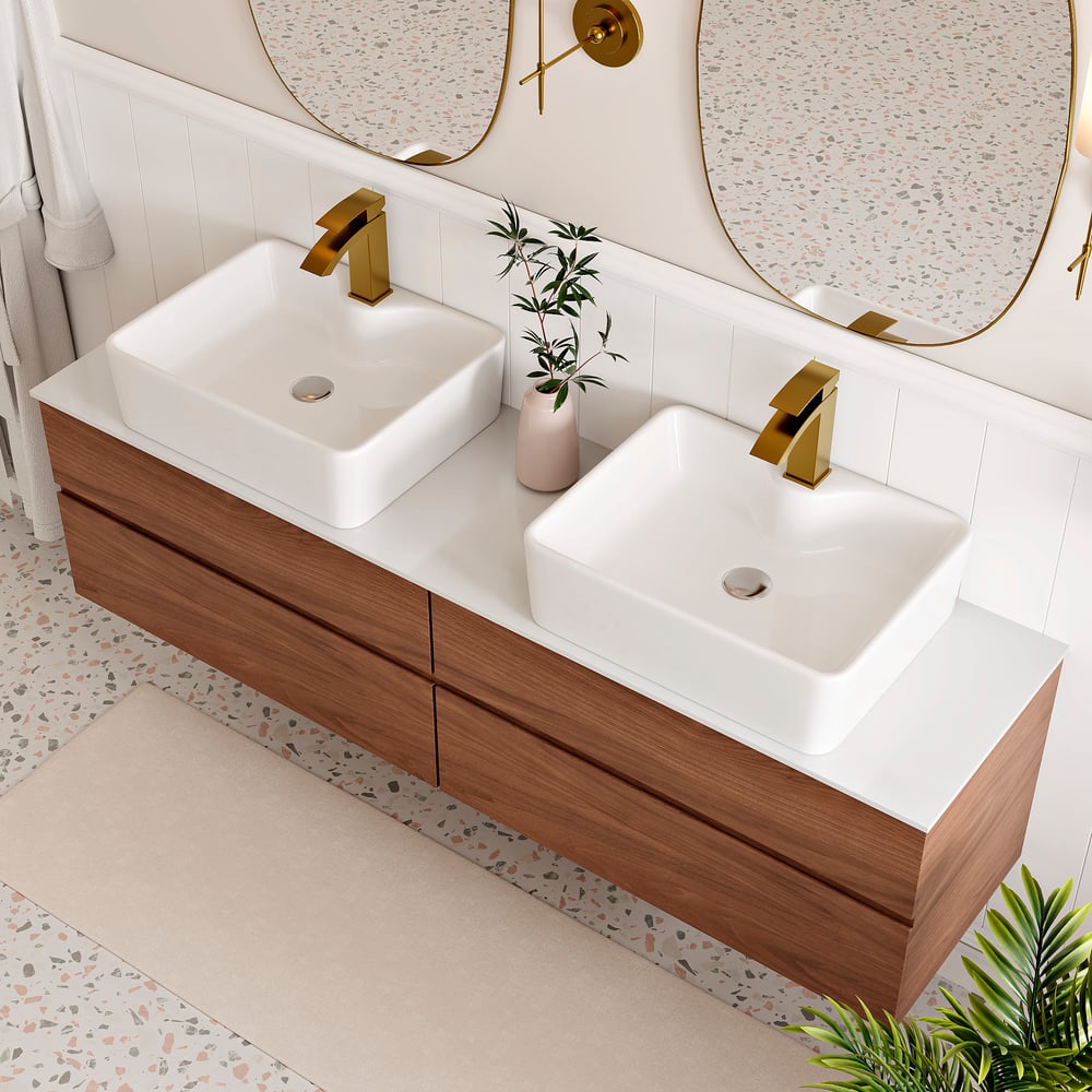 1520mm Double-Sink Bathroom Vanity in Walnut Floating Design window image