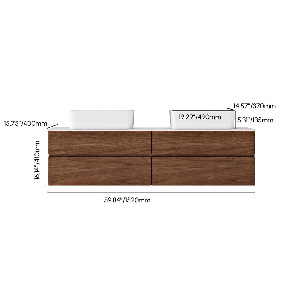 1520mm Double-Sink Bathroom Vanity in Walnut Floating Design weights dimensions image