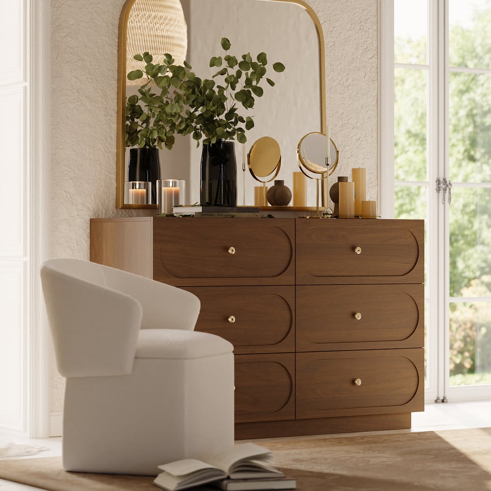 Krila 1200mm Modern Natural 6-Drawer Dresser with Charging Station window image