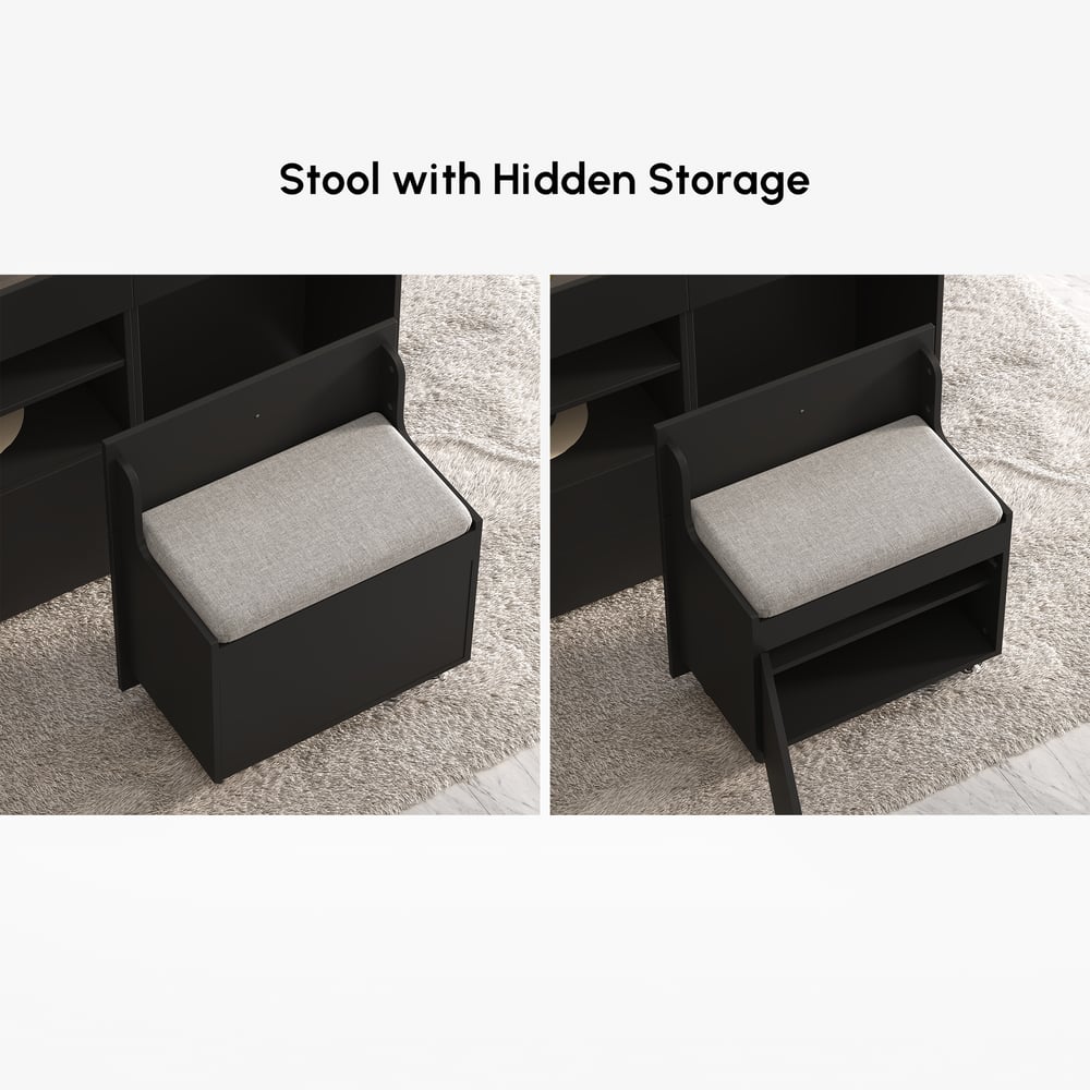 1500mm Vanity Dresser Glass Top Walk in Closet Island with Storage & Stool window image