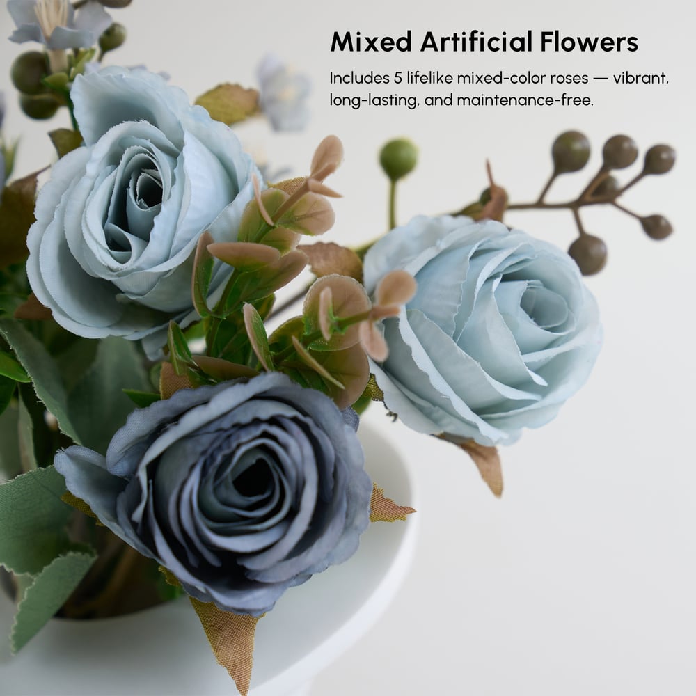 Sculptural Decorative Flower Arrangement, Resin Art Vase with 5-Head Artificial Roses window image