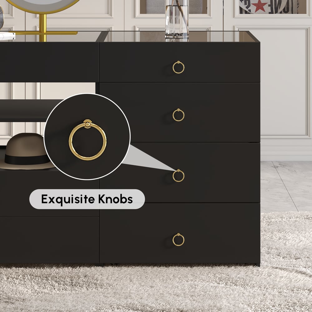 1500mm Vanity Dresser Glass Top Walk in Closet Island with Storage & Stool window image