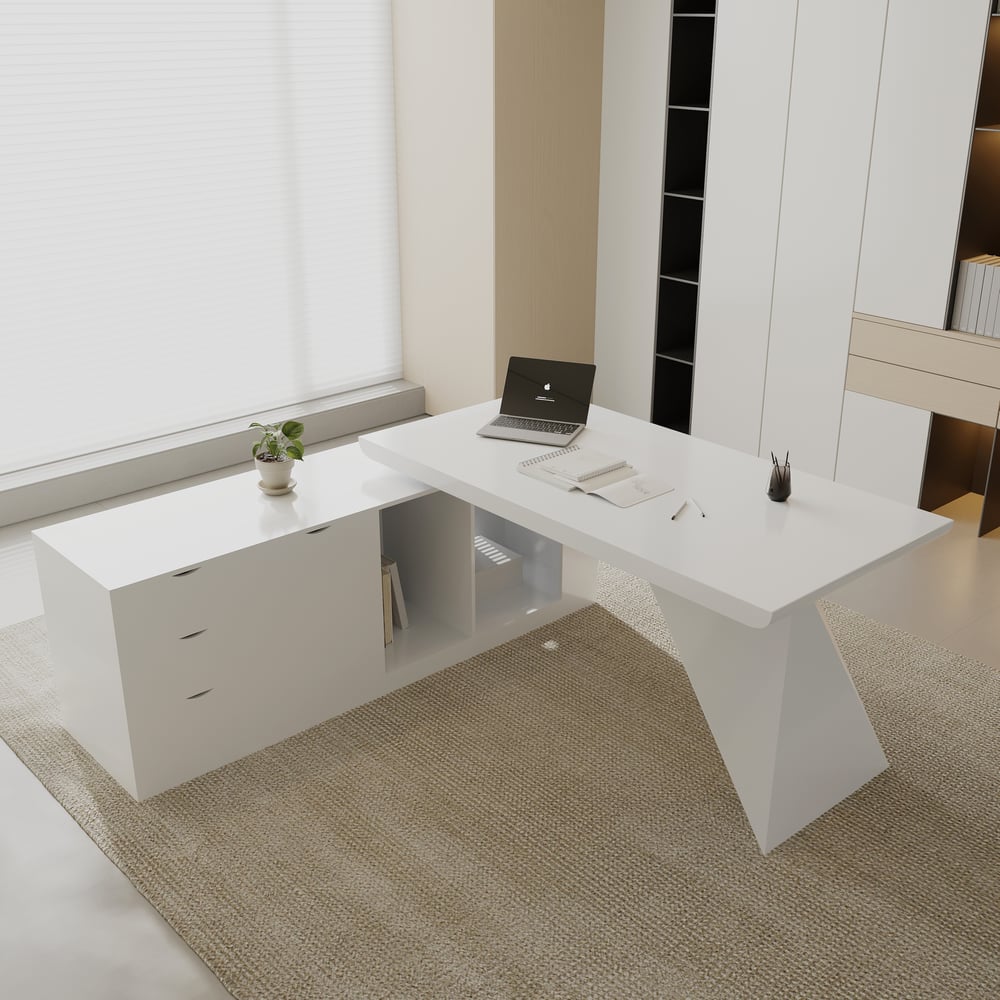 Modern White L-Shape Executive Left Hand Desk & Office Chair Set (1800mm) window image