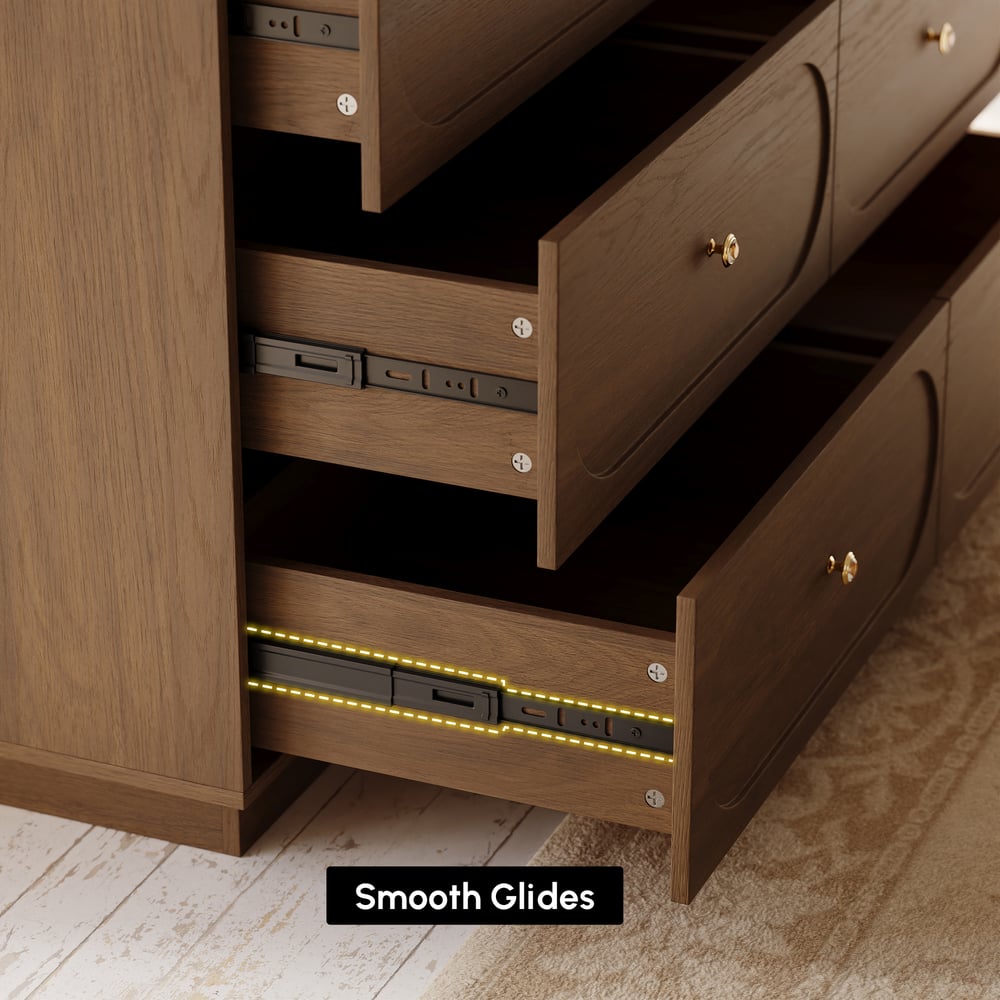 Krila 1200mm Modern Natural 6-Drawer Dresser with Charging Station window image