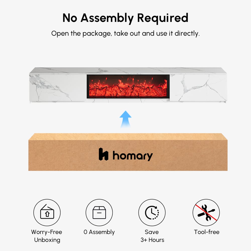 71" Marble Veneer Electric Fireplace TV Stand with 2 Drawers window image