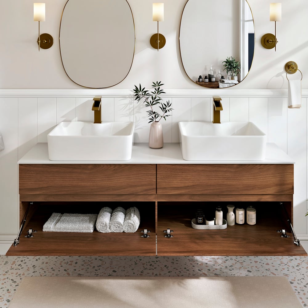 1520mm Double-Sink Bathroom Vanity in Walnut Floating Design window image